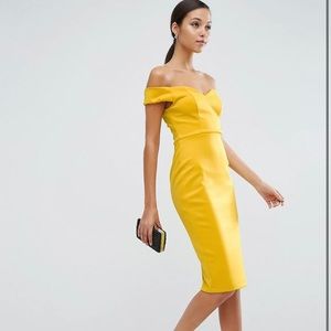 ASOS - off the shoulder, Bardo, Mehdi, sweetheart, dress mustard